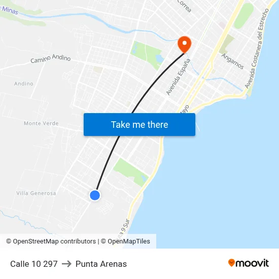 Calle 10 297 to Punta Arenas map