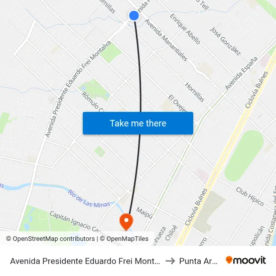 Avenida Presidente Eduardo Frei Montalva 0890 to Punta Arenas map