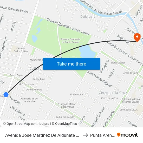 Avenida José Martínez De Aldunate 1550 to Punta Arenas map