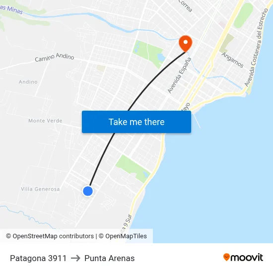 Patagona 3911 to Punta Arenas map
