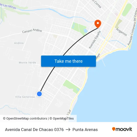 Avenida Canal De Chacao 0376 to Punta Arenas map