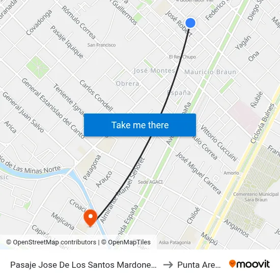 Pasaje Jose De Los Santos Mardones 121 to Punta Arenas map