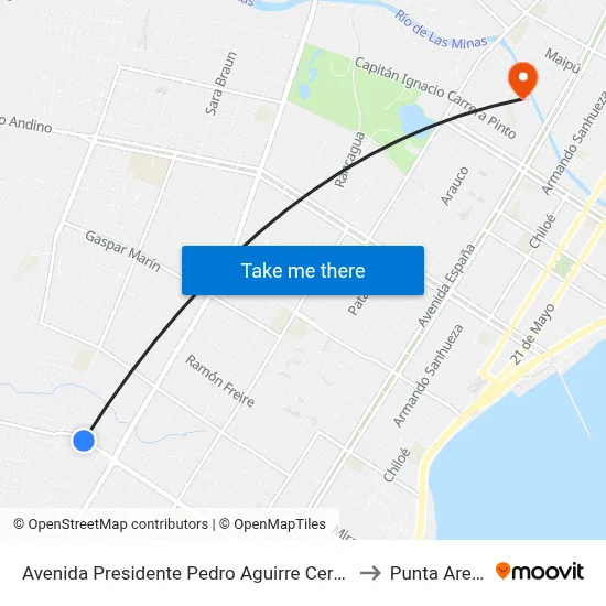 Avenida Presidente Pedro Aguirre Cerda 0562 to Punta Arenas map