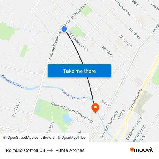 Rómulo Correa 03 to Punta Arenas map