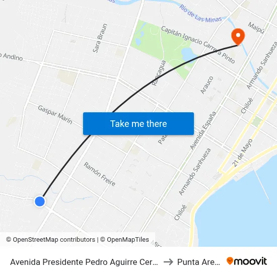 Avenida Presidente Pedro Aguirre Cerda 544 to Punta Arenas map