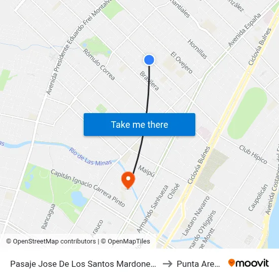 Pasaje Jose De Los Santos Mardones 605 to Punta Arenas map