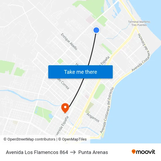 Avenida Los Flamencos 864 to Punta Arenas map