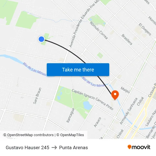 Gustavo Hauser 245 to Punta Arenas map