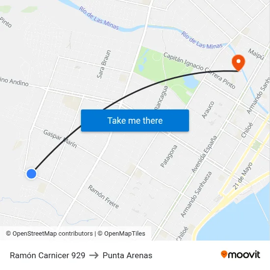 Ramón Carnicer 929 to Punta Arenas map