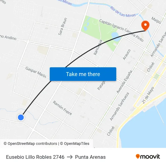 Eusebio Lillo Robles 2746 to Punta Arenas map