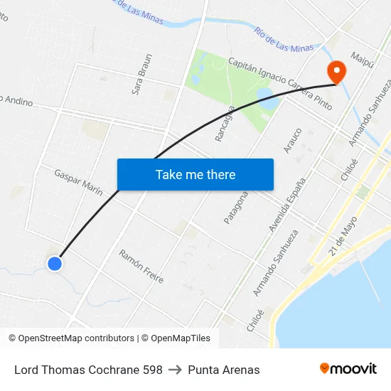 Lord Thomas Cochrane 598 to Punta Arenas map