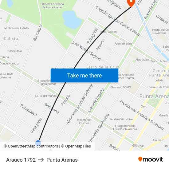 Arauco 1792 to Punta Arenas map