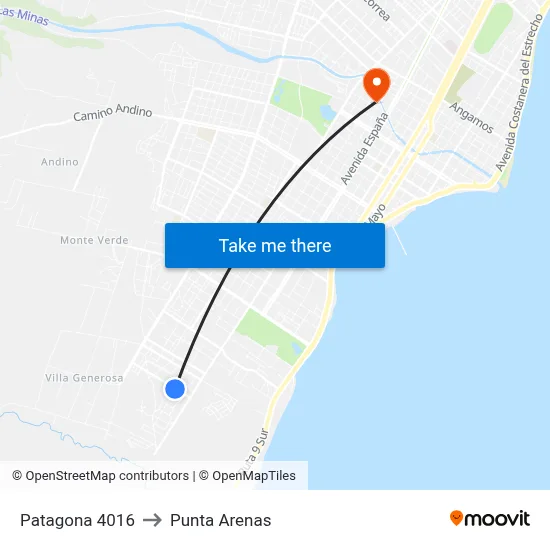 Patagona 4016 to Punta Arenas map