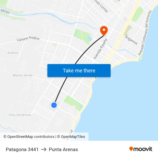 Patagona 3441 to Punta Arenas map