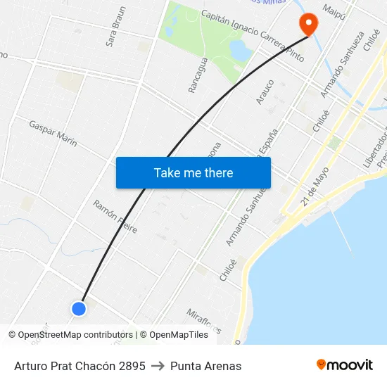 Arturo Prat Chacón 2895 to Punta Arenas map