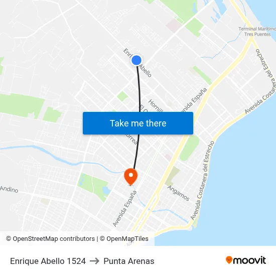 Enrique Abello 1524 to Punta Arenas map