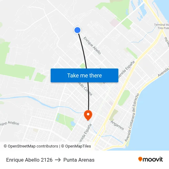 Enrique Abello 2126 to Punta Arenas map