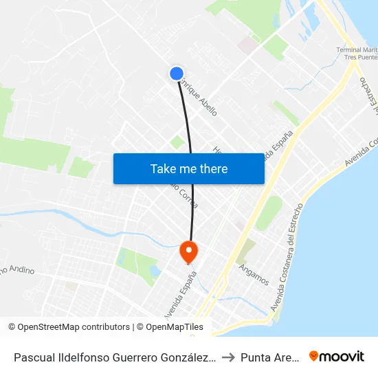 Pascual Ildelfonso Guerrero González 1304 to Punta Arenas map