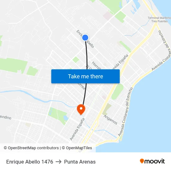 Enrique Abello 1476 to Punta Arenas map