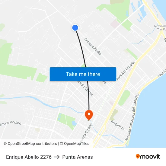 Enrique Abello 2276 to Punta Arenas map