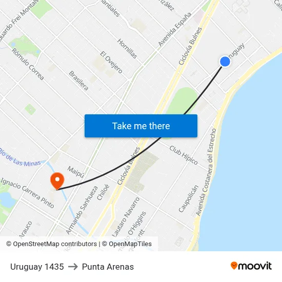 Uruguay 1435 to Punta Arenas map