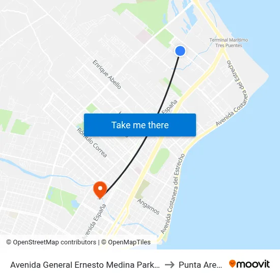 Avenida General Ernesto Medina Parker 730 to Punta Arenas map