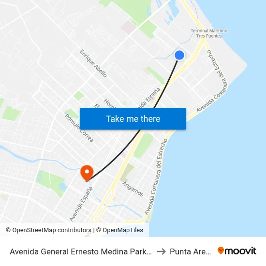 Avenida General Ernesto Medina Parker 207 to Punta Arenas map