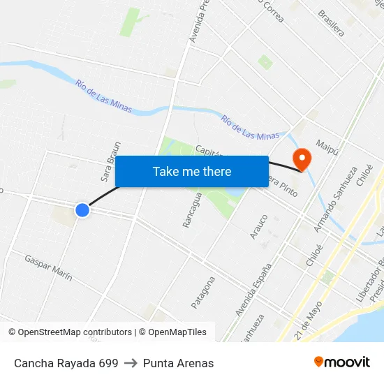 Cancha Rayada 699 to Punta Arenas map