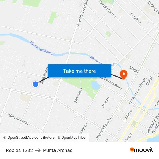 Robles 1232 to Punta Arenas map