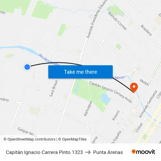 Capitán Ignacio Carrera Pinto 1323 to Punta Arenas map