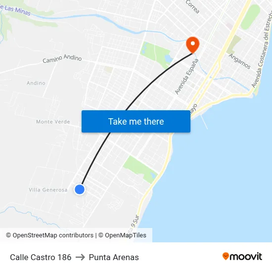 Calle Castro 186 to Punta Arenas map