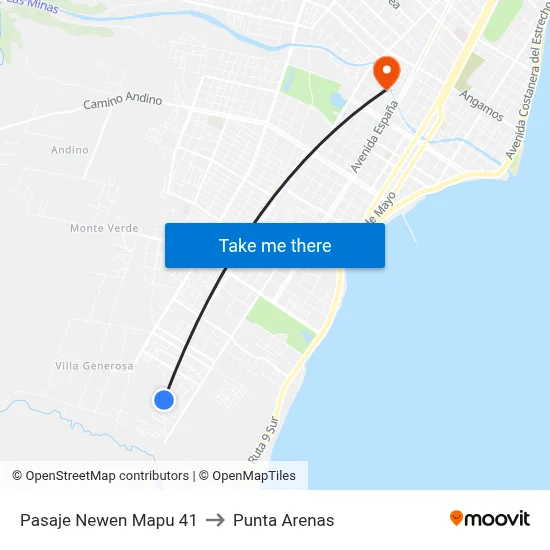Pasaje Newen Mapu 41 to Punta Arenas map