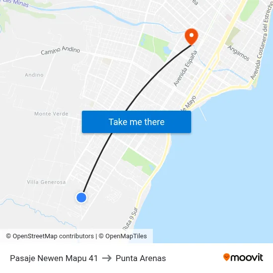 Pasaje Newen Mapu 41 to Punta Arenas map