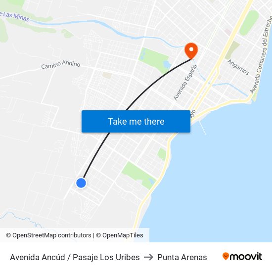 Avenida Ancúd / Pasaje Los Uribes to Punta Arenas map