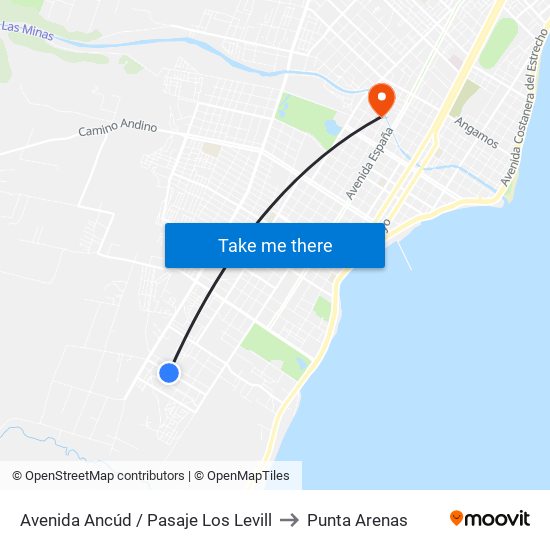 Avenida Ancúd / Pasaje Los Levill to Punta Arenas map