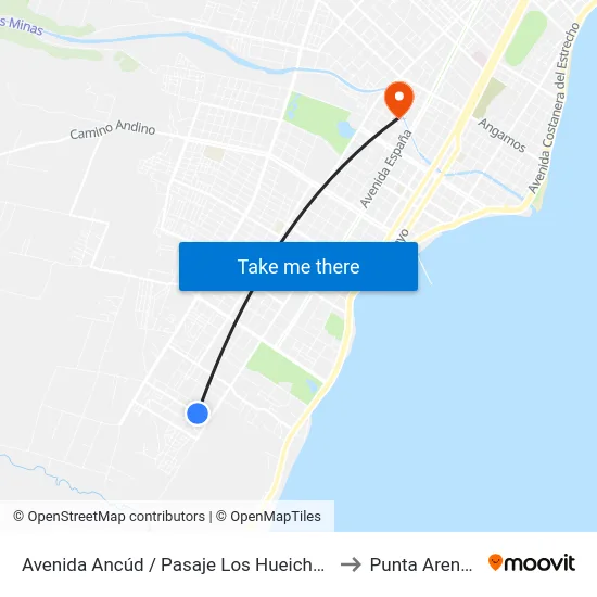 Avenida Ancúd / Pasaje Los Hueichas to Punta Arenas map