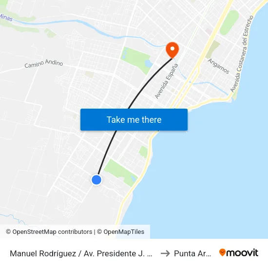 Manuel Rodríguez / Av. Presidente J. Alessandri to Punta Arenas map