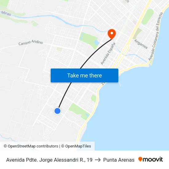 Avenida Pdte. Jorge Alessandri R., 19 to Punta Arenas map