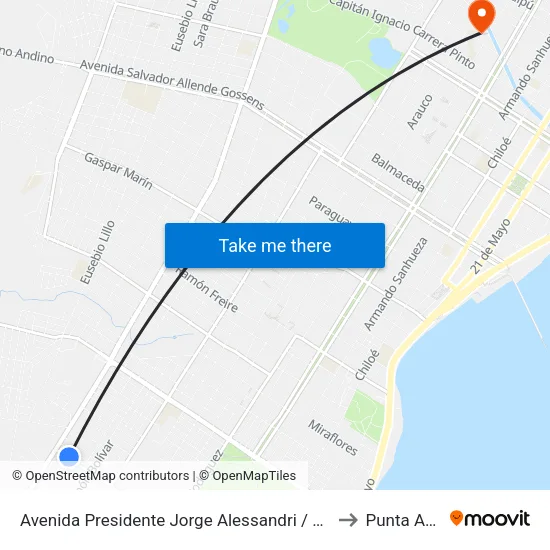 Avenida Presidente Jorge Alessandri / Fragata Fortuna to Punta Arenas map