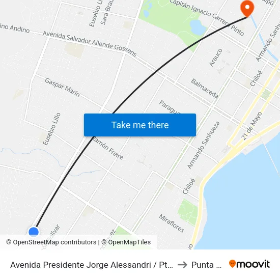 Avenida Presidente Jorge Alessandri / Pte Eduardo Frei Montalva to Punta Arenas map