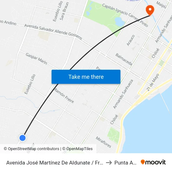Avenida José Martínez De Aldunate / Fresia Alessandri to Punta Arenas map
