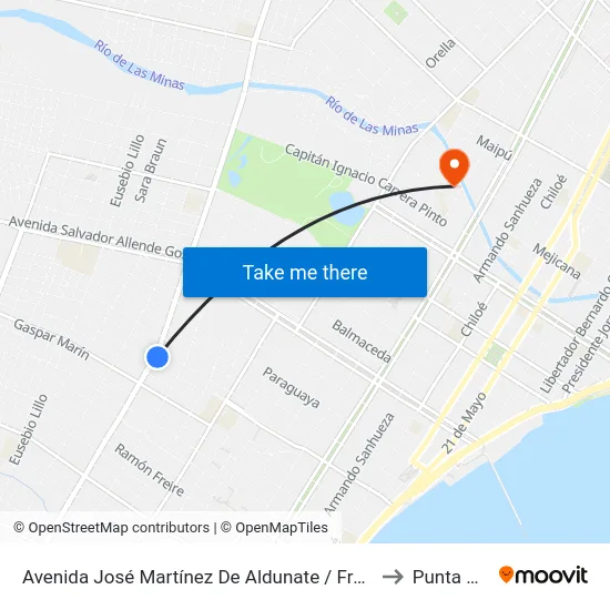 Avenida José Martínez De Aldunate / Francisco Javier Reyna to Punta Arenas map