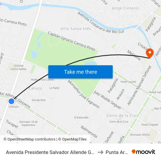 Avenida Presidente Salvador Allende Gossens, 399 to Punta Arenas map