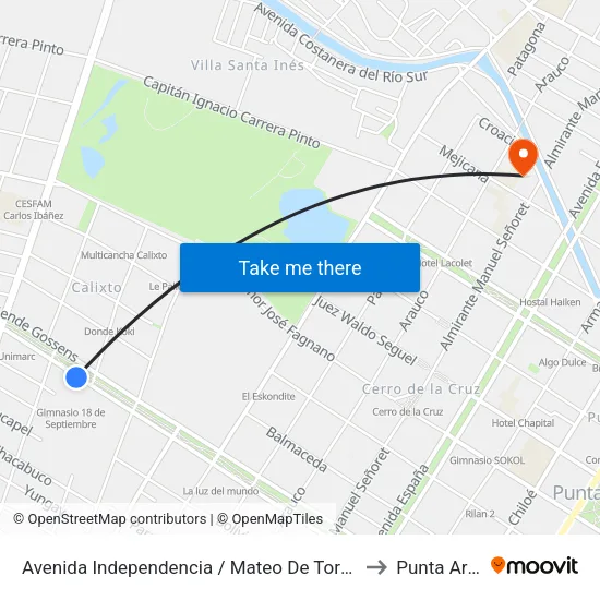 Avenida Independencia / Mateo De Toro Y Zambrano to Punta Arenas map