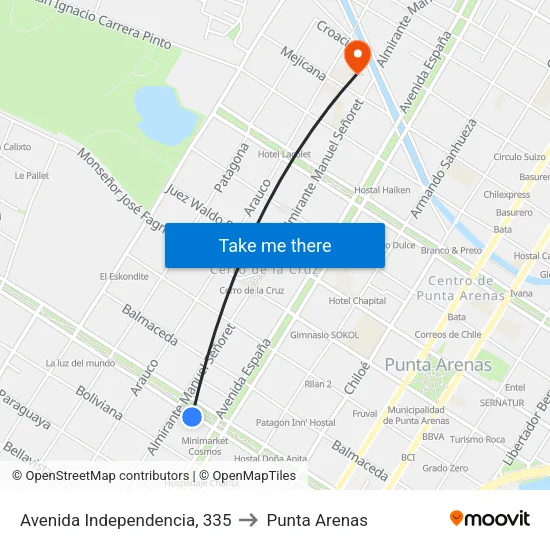 Avenida Independencia, 335 to Punta Arenas map
