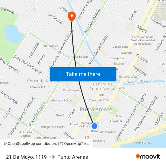 21 De Mayo, 1119 to Punta Arenas map
