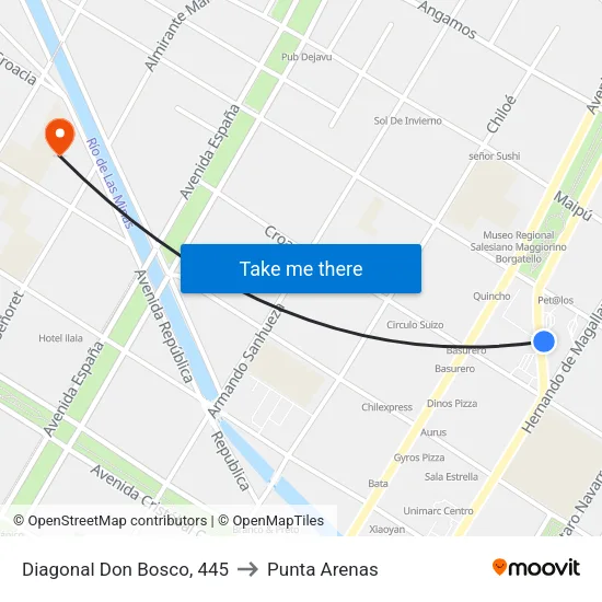 Diagonal Don Bosco, 445 to Punta Arenas map