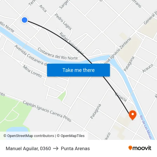Manuel Aguilar, 0360 to Punta Arenas map