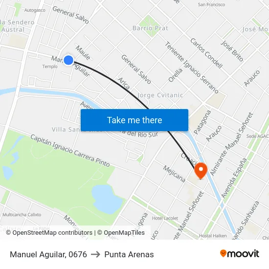 Manuel Aguilar, 0676 to Punta Arenas map