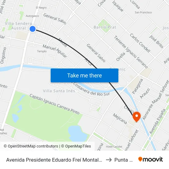 Avenida Presidente Eduardo Freí Montalva / Carlos Alavarado to Punta Arenas map